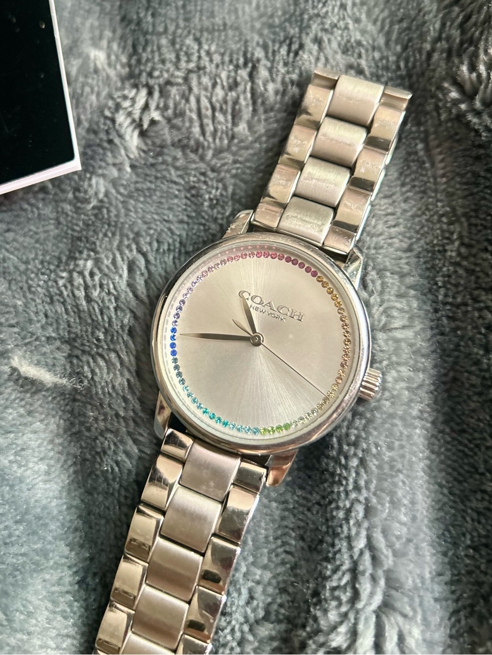 Coach Grand Multi Silver Stainless Steel Women’s Bracelet Watch Rainbow Crystal